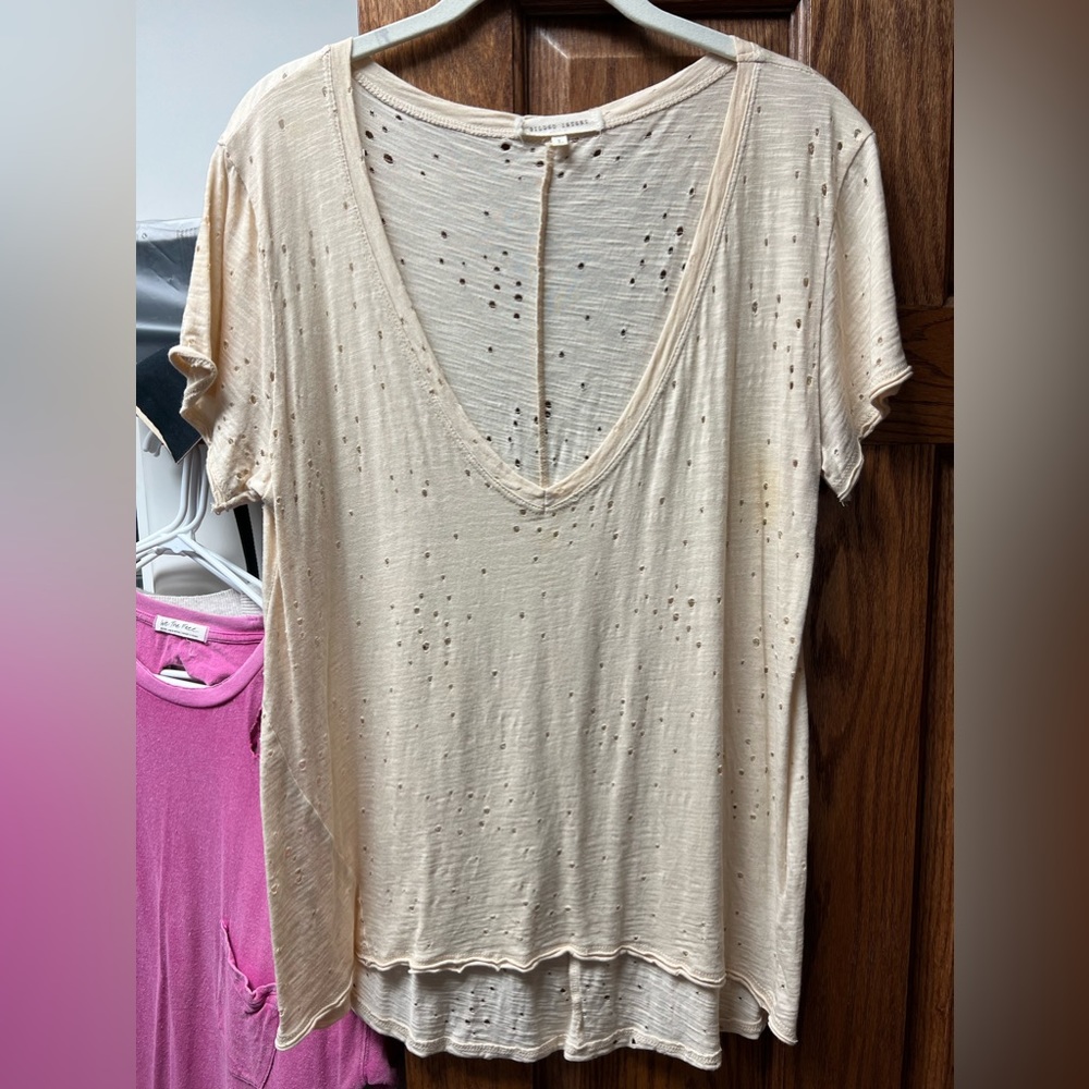Women’s Gilded Intent brand distressed tee